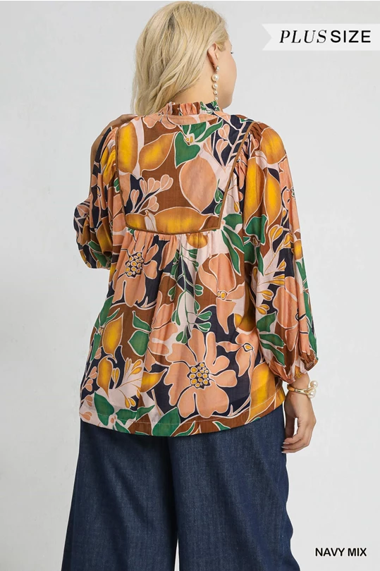 Plus Abstract Multi Floral Print Blouse