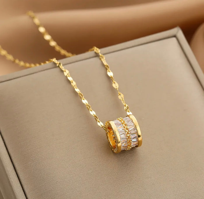 Gold CZ Barrel Necklace