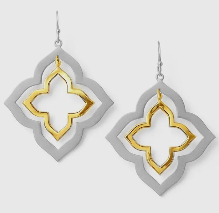 Gold and Silver Metal Layered Clover 
Style 1.25" Earring