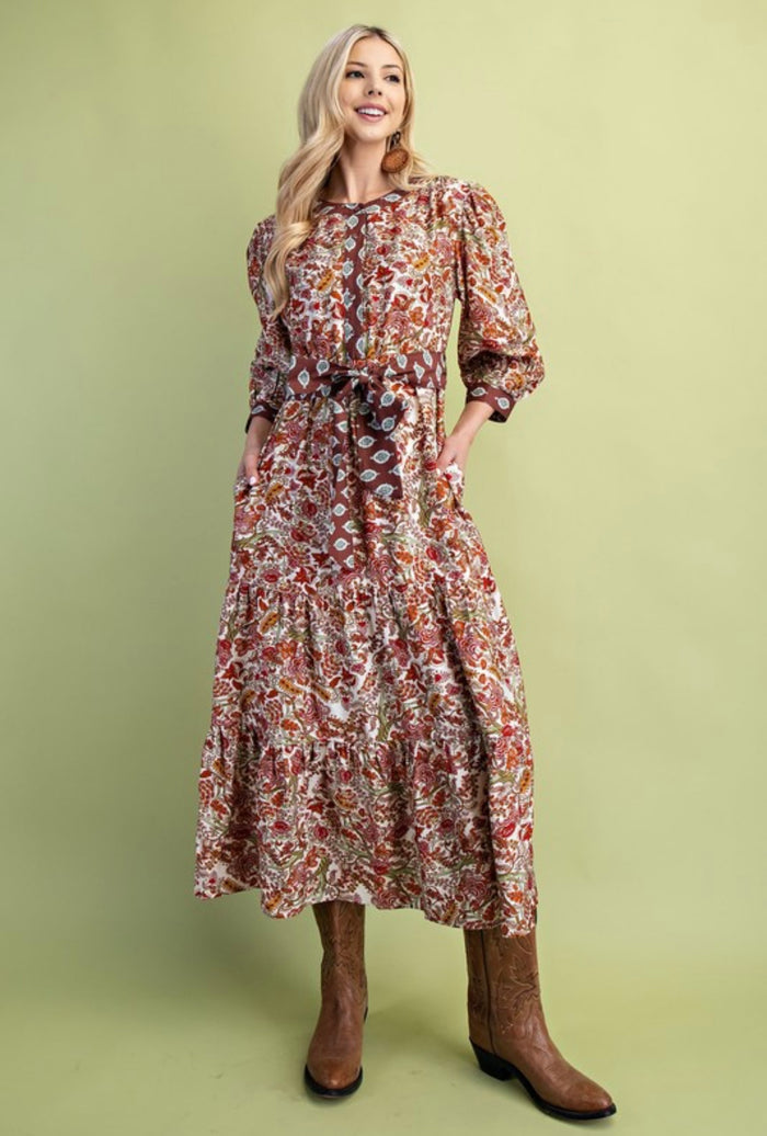 Brown Mixed Pattern Dress