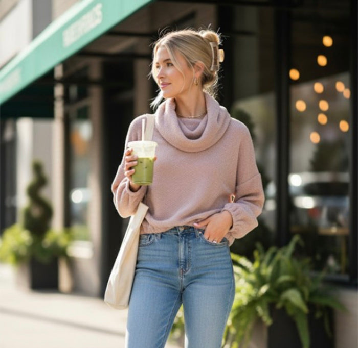 Taupe Fuzzy Cowl Neck Top