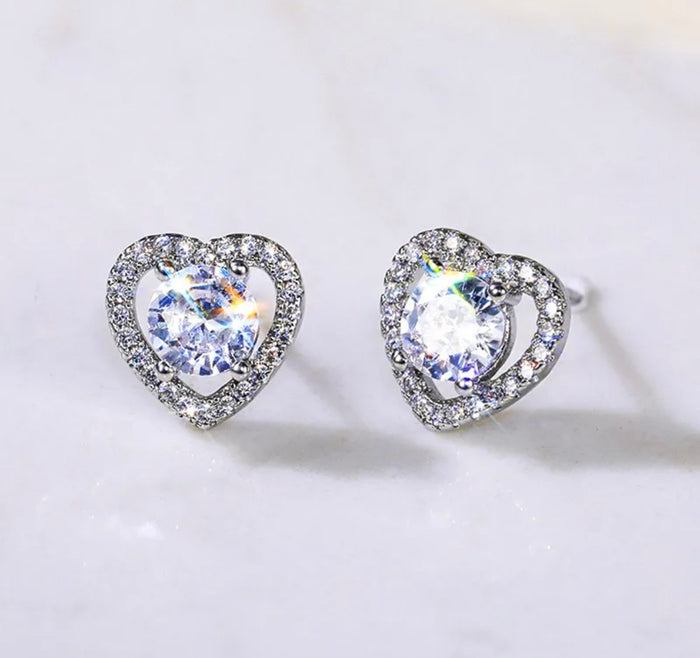 Silver Heart CZ Stud Earrings (FW25)