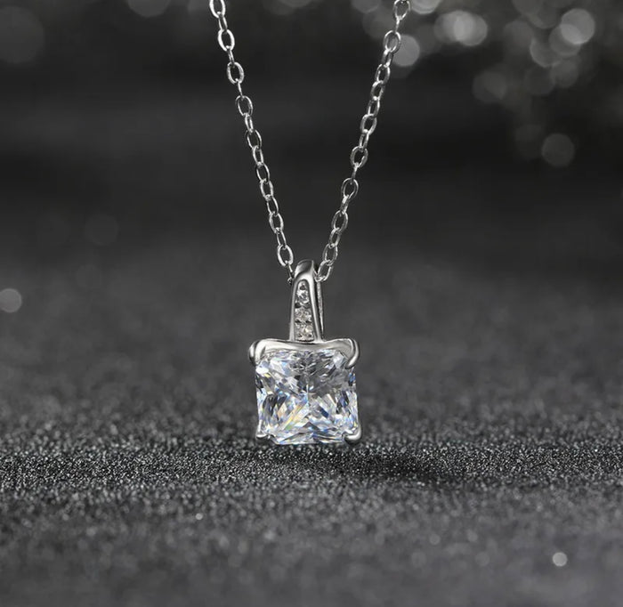 18” Silver Princess Cut CZ Necklace