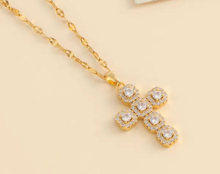 Multi Size CZ Cross Necklace