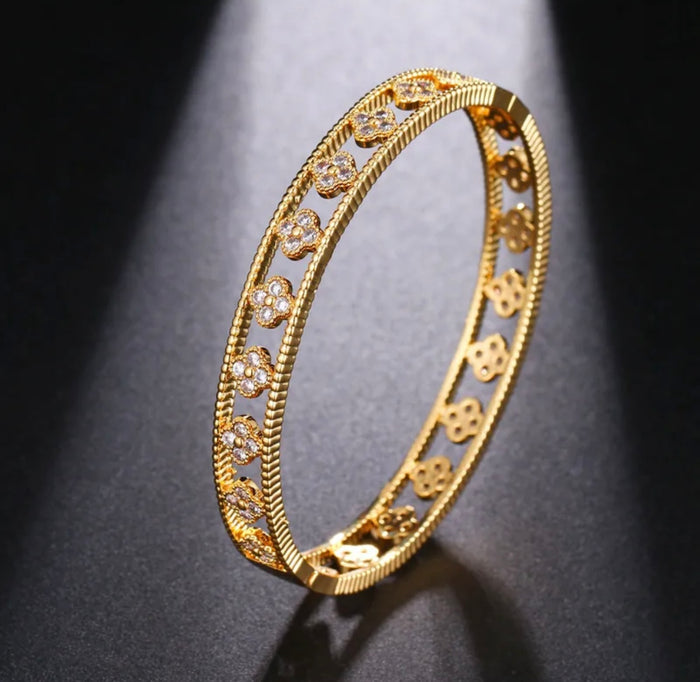 Gold Open Clover Bangle