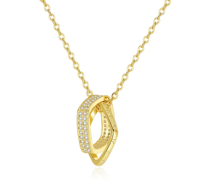 Gold CZ Square Link Necklace