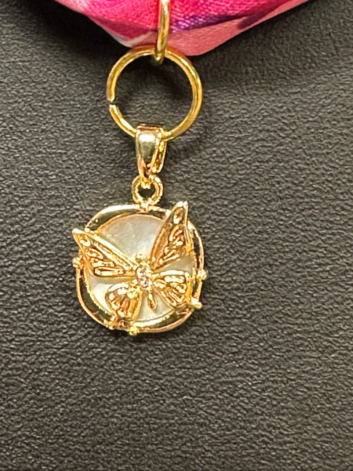 Floral Scarf Necklace with Butterfly Charm