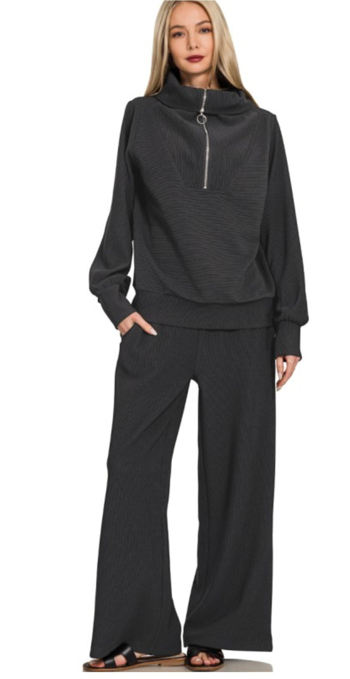Black Ribbed Long Sleeve Set