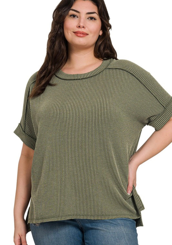 *Available in Store* Plus Olive Corded T-Shirt