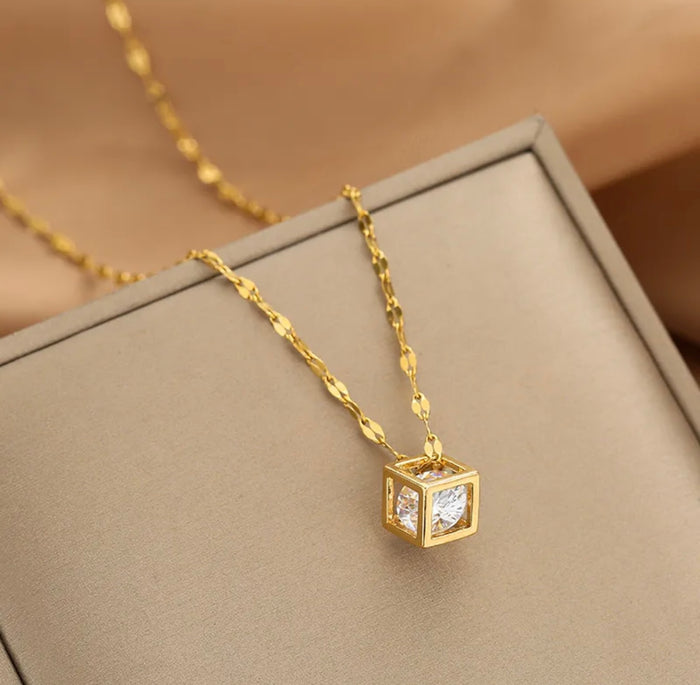 Gold Cube CZ Necklace