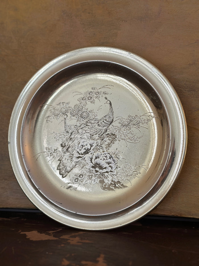 Vintage  Japanese Gold Etched Peacock Plate