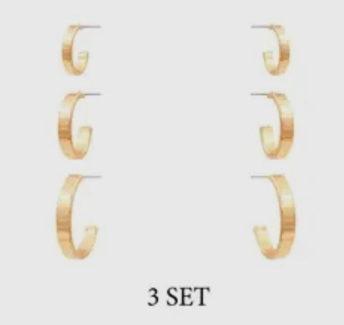 Silver or Gold: Set of 3 Huggie Hoop Earrings