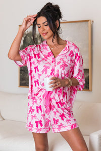 *WEBSITE EXCLUSIVE* Pink Sweet Bow Print Shirt and Shorts Pajama Set