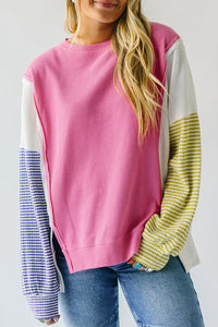 *WEBSITE EXCLUSIVE*  Waffle Patchwork Striped Sleeve Top