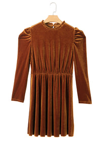 *Website Exclusive* Velvet Frilled Neck Gigot Sleeve Swing Dress