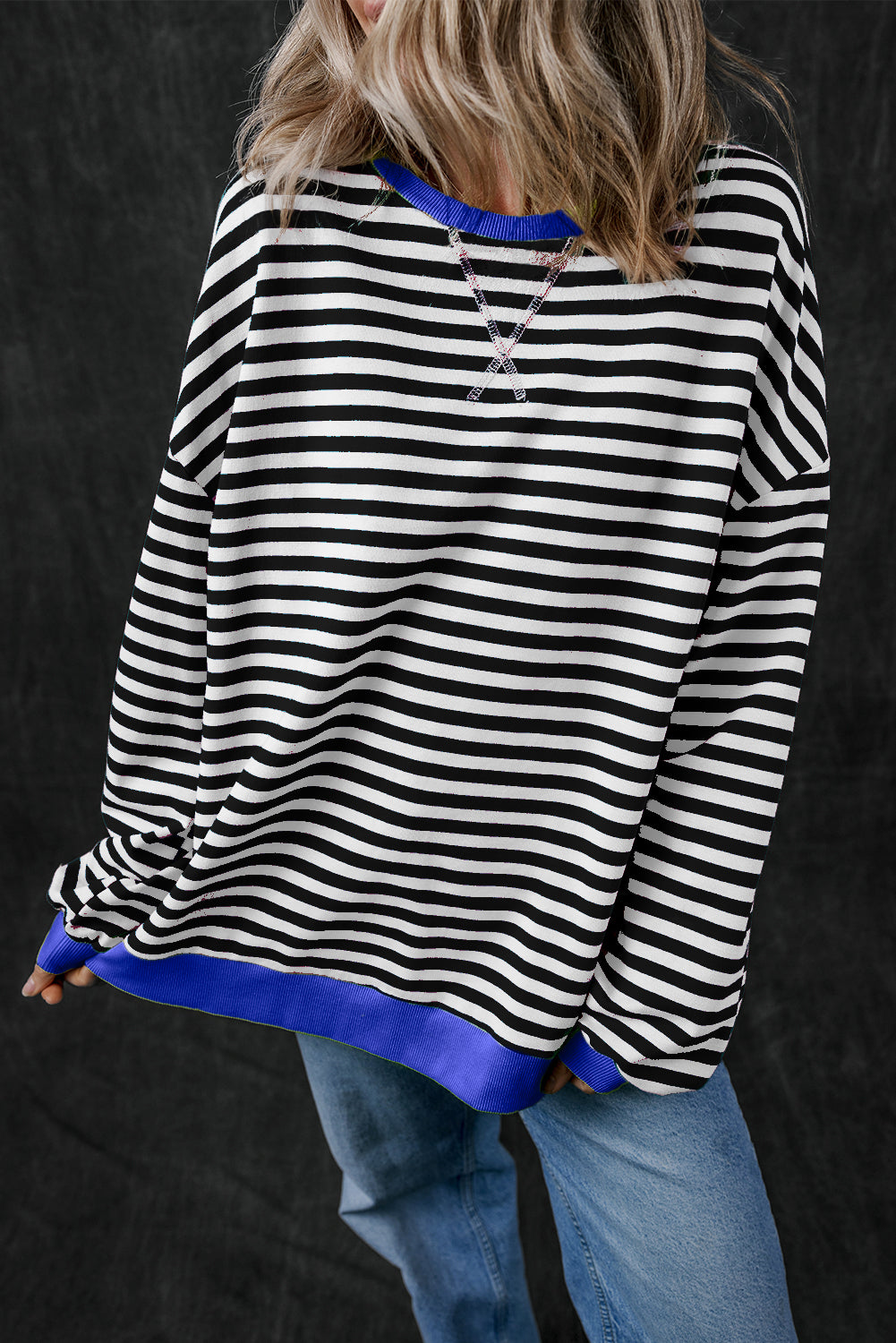 *WEBSITE EXCLUSIVE* Stripe Contrast Edge Oversized Pullover