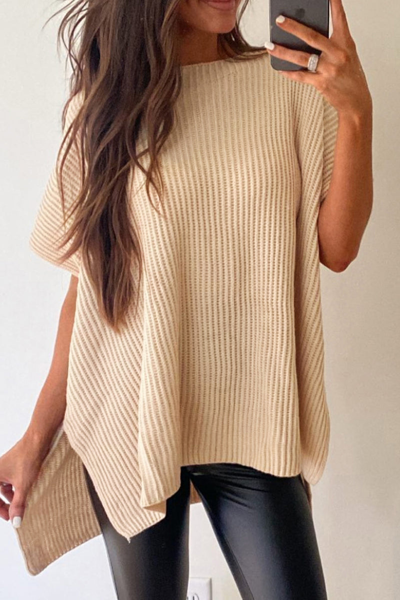 *WEBSITE EXCLUSIVE*  Delia Side Slit Short Sleeve Oversized Sweater