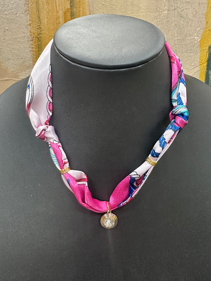Pink Scarf Necklace with Sparkly Charm