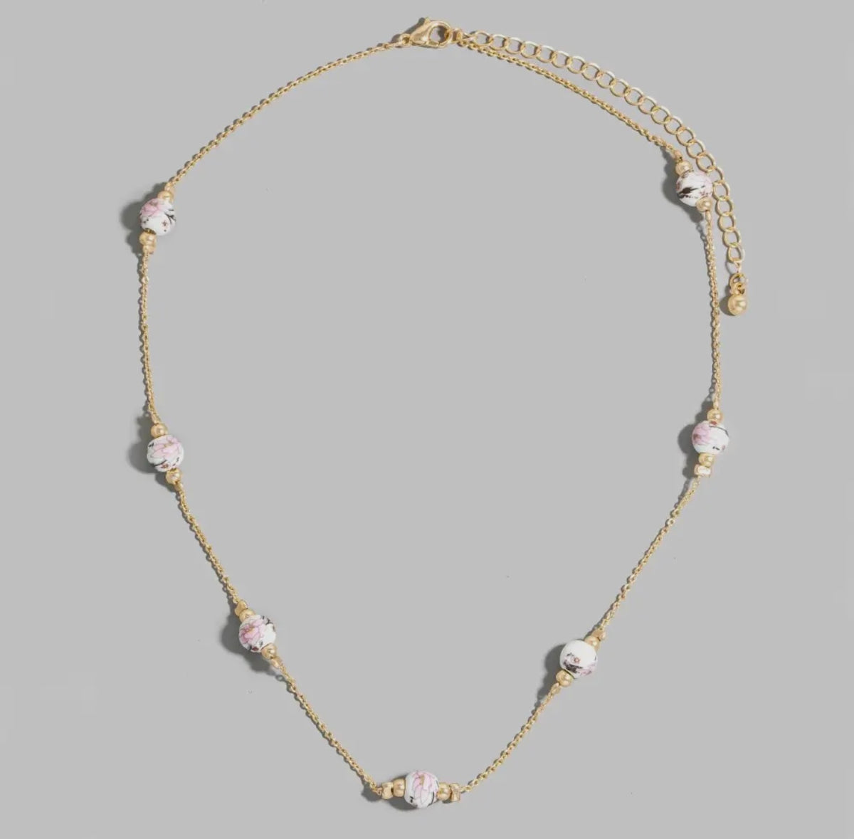 Ceramic Bead Pink Floral Necklace