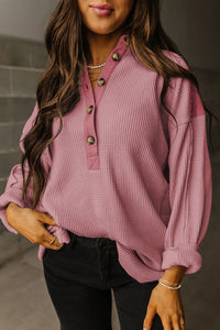 *WEBSITE EXCLUSIVE* Rachael Waffle Long Sleeve Henley Top