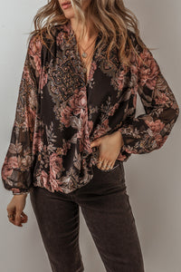 *WEBSITE EXCLUSIVE* Black Floral Balloon Sleeve Blouse