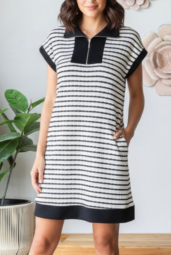 Cream & Black Striped Dress