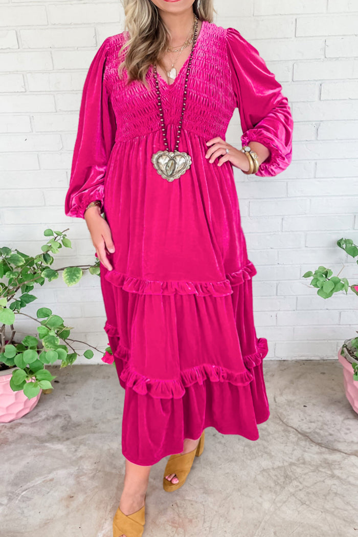 *WEBSITE EXCLUSIVE* Plus Hot Pink Tiered Ruffle Size Maxi Dress