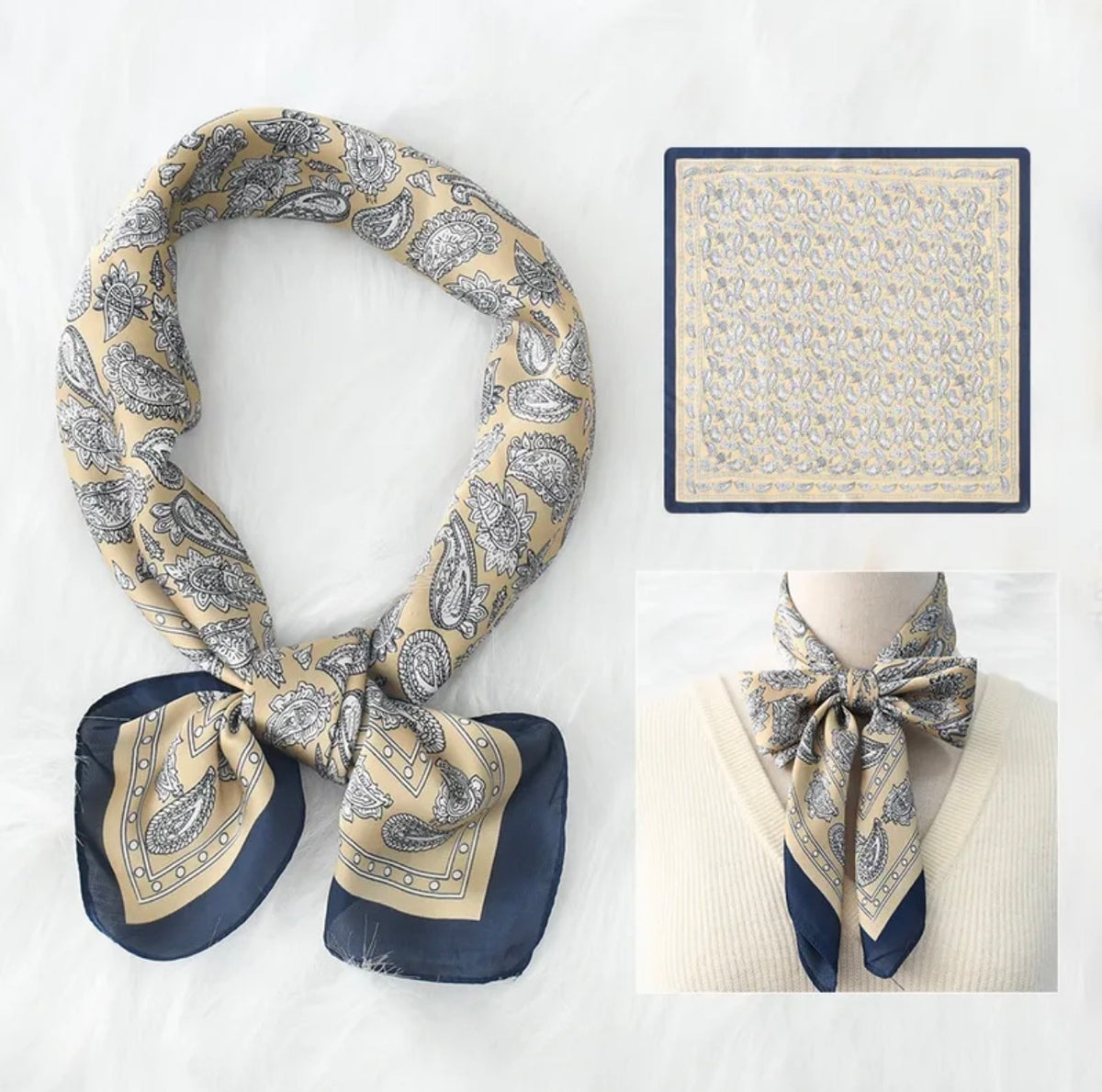 Yellow & Navy Paisley Scarf