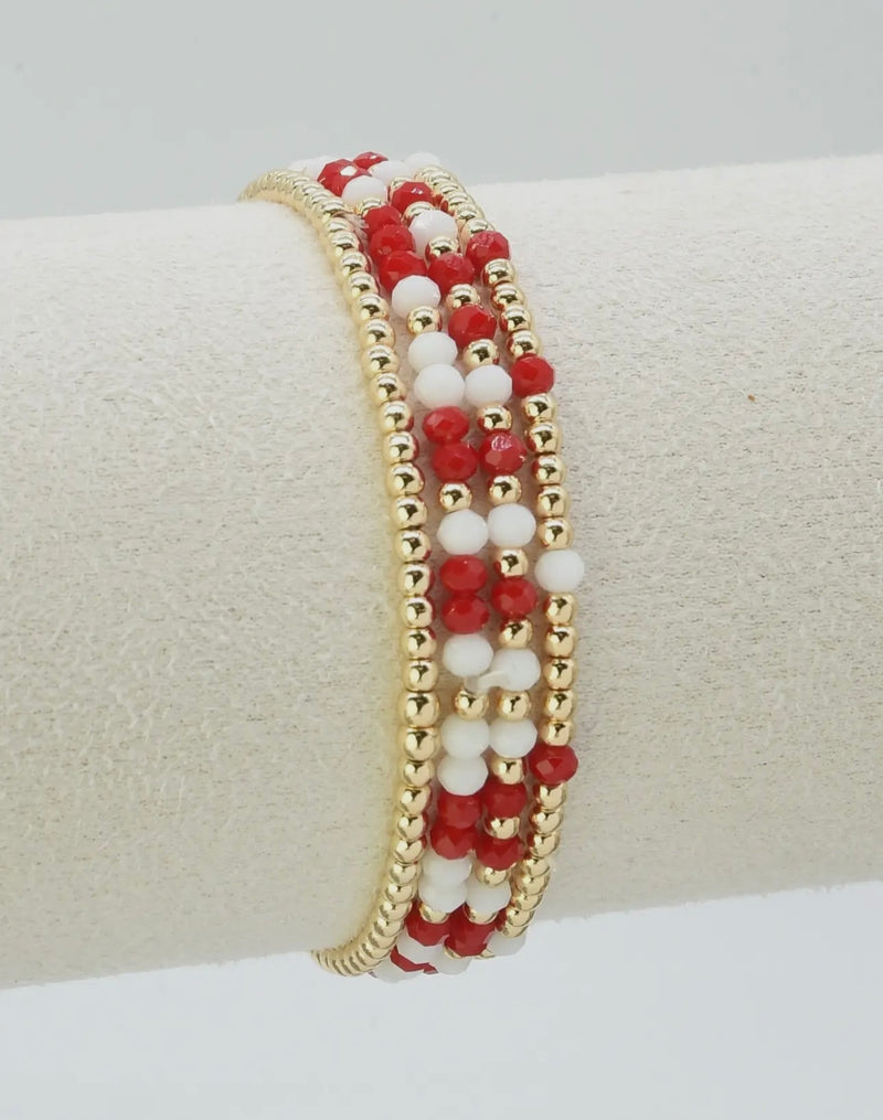 Red & White Beaded Bracelet Stack