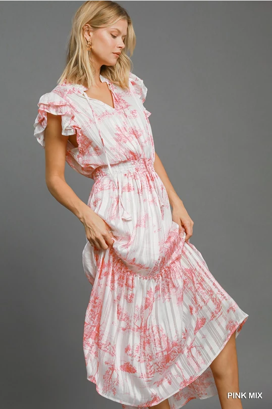 *Available in Store* Pink Toile Midi Dress