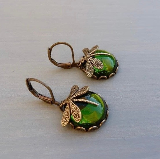Grass Green Dragonfly Earrings