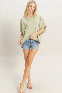 Sage Top with Elastic Sleeves