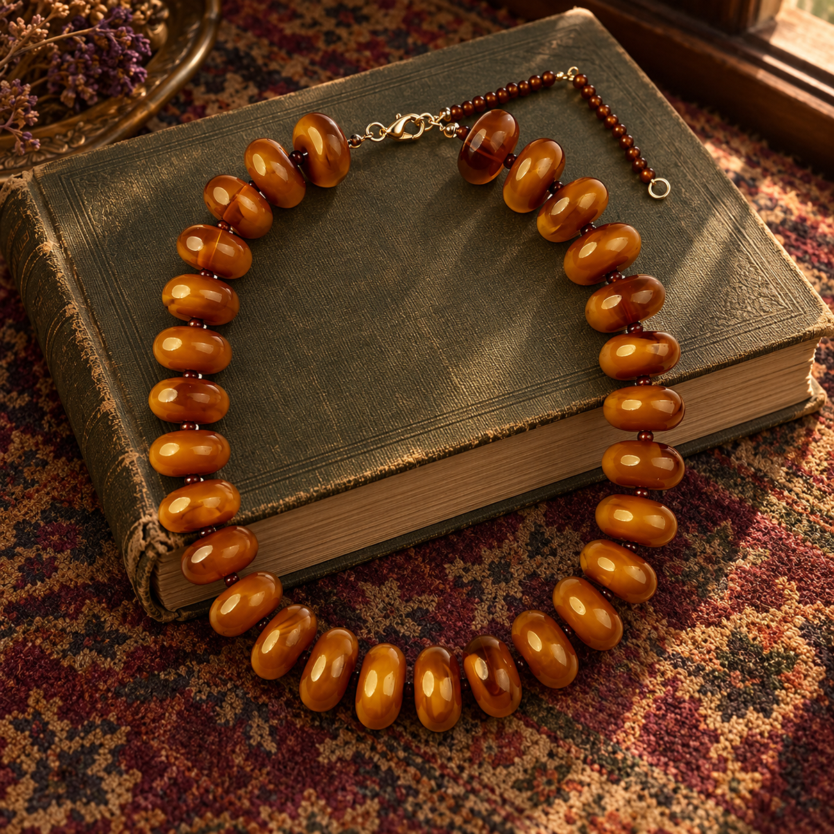 Raw Umber Chunky Beaded Necklace