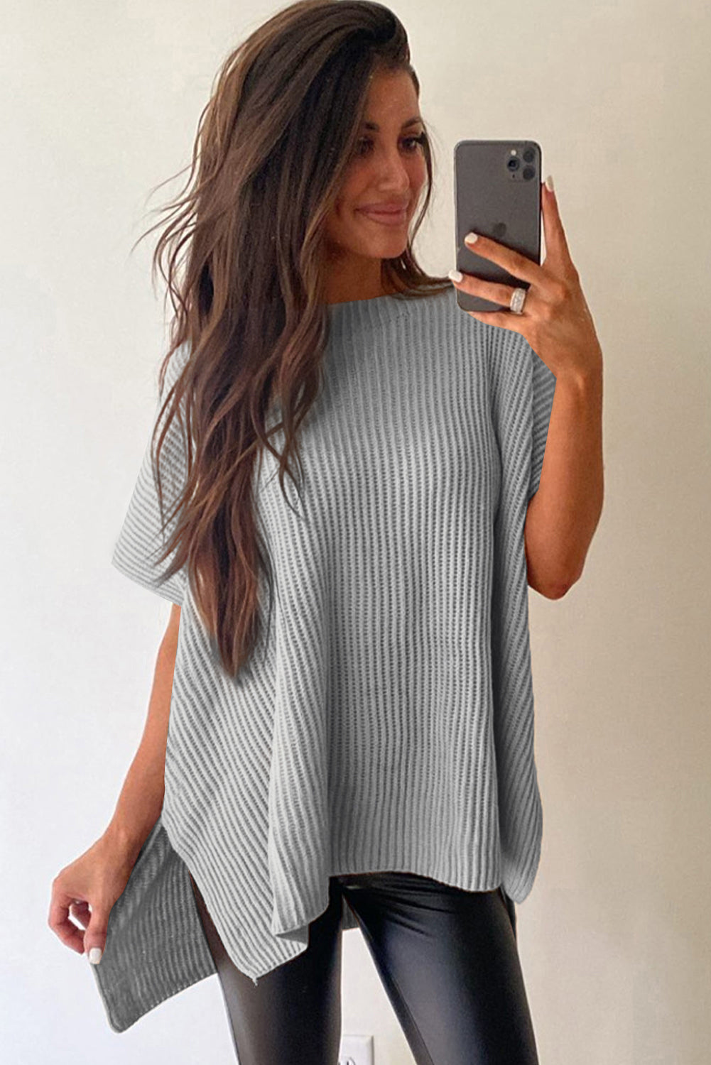 *WEBSITE EXCLUSIVE*  Delia Side Slit Short Sleeve Oversized Sweater