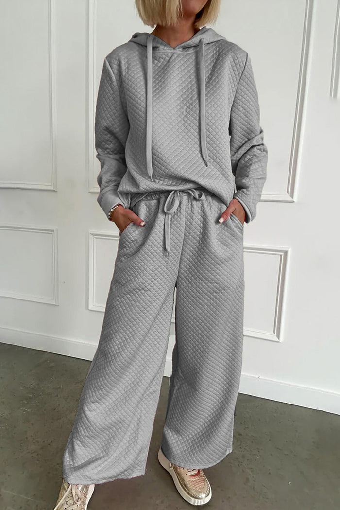 *WEBSITE EXCLUSIVE* Gray Plain Long Sleeve Hooded Pullover & Wide Leg Pants Set