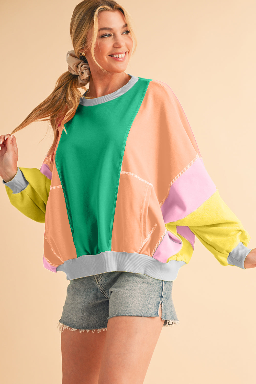 *Website Exclusive * Colorblock Patchwork Drop Shoulder Top