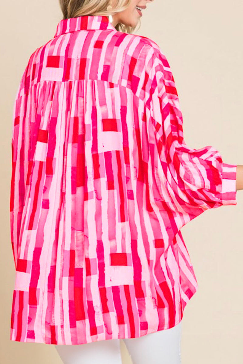 *WEBSITE EXCLUSIVE* Pink Abstract Loose Shirt