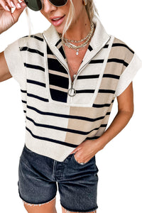 *WEBSITE EXCLUSIVE* Regan Black Stripe Quarter Zip Collar Knit Vest