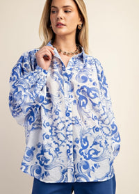 *Available in Store* Blue and White Button Up Blouse