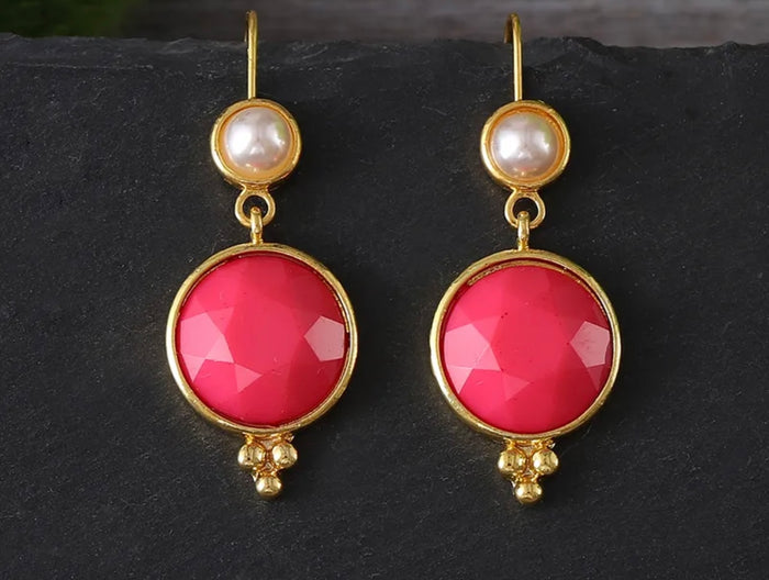 Hot Pink Pearl Drop Earrings