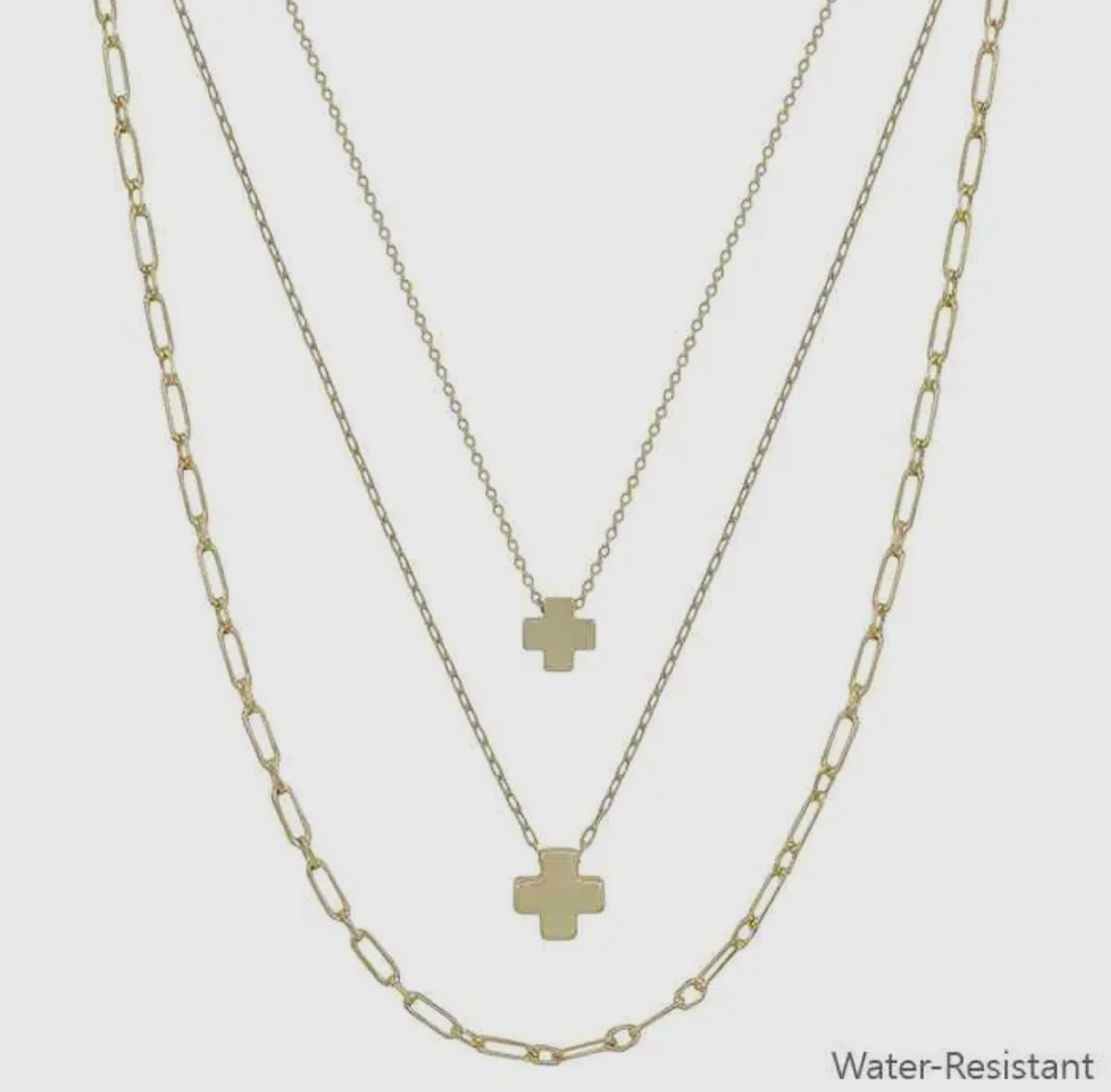 Water Resistant Triple Layered Cross
16"-18" Necklace