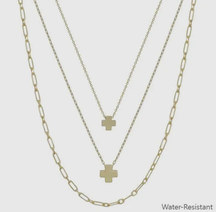 Water Resistant Triple Layered Cross
16"-18" Necklace