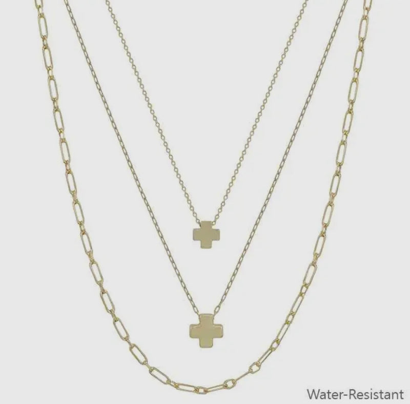 Water Resistant Triple Layered Cross
16"-18" Necklace