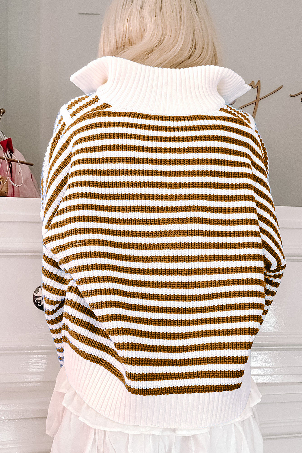 *Website Exclusive * Olivia Stripe Zip Up Collar Drop Sleeve Sweater