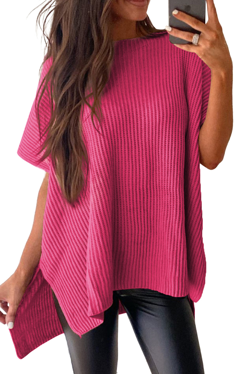 *WEBSITE EXCLUSIVE*  Delia Side Slit Short Sleeve Oversized Sweater