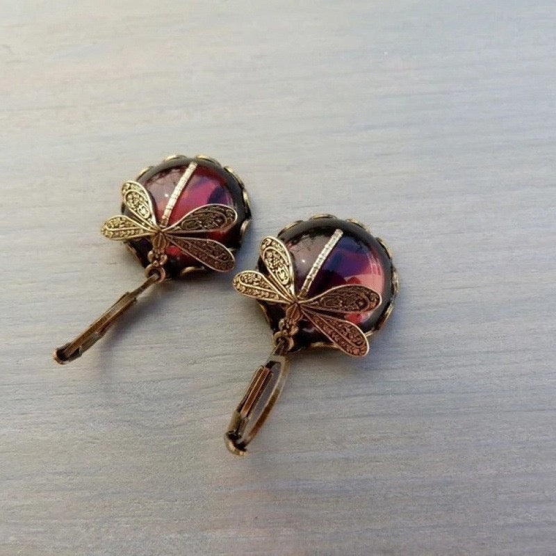 Wine Red Dragonfly Earrings
