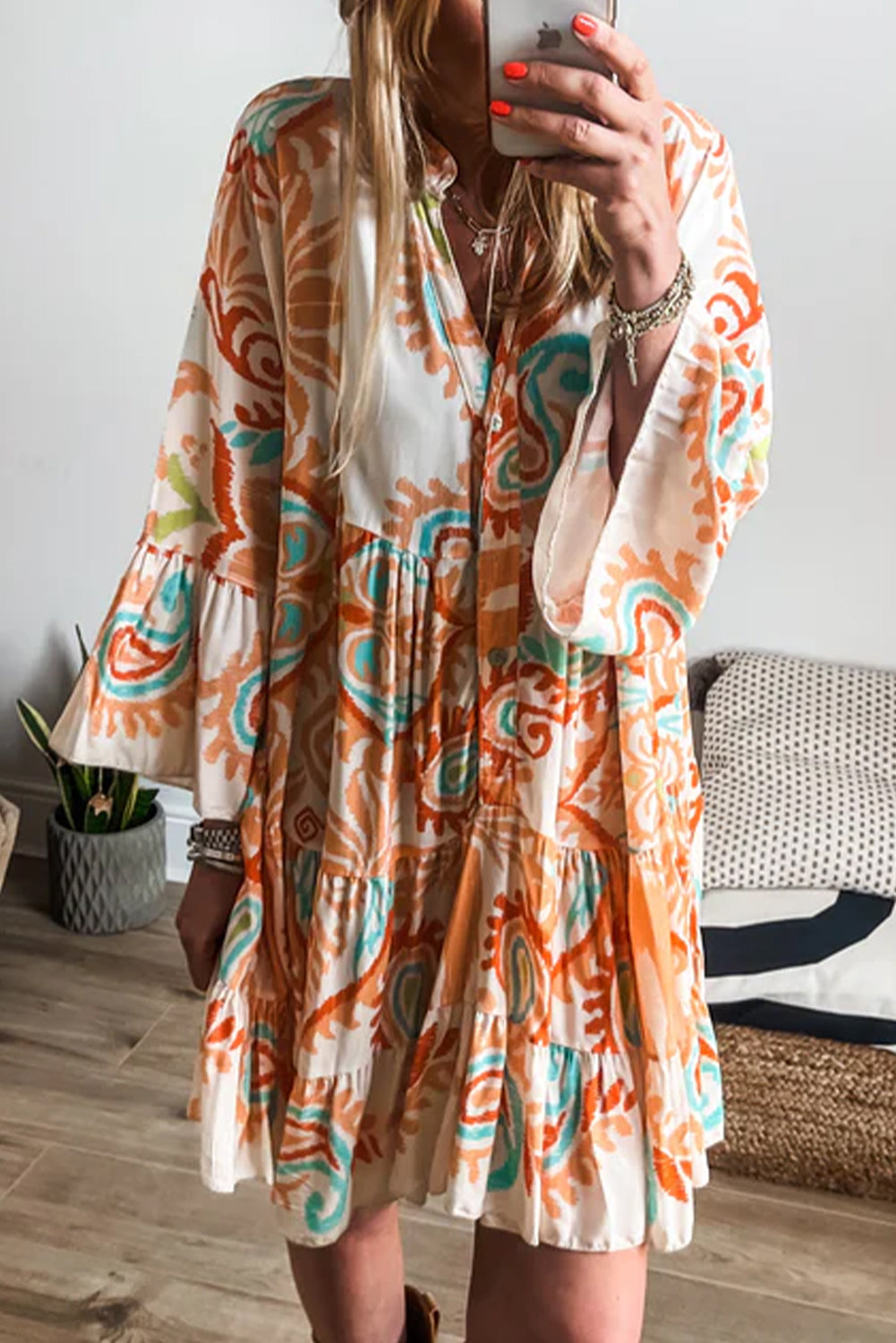 *WEBSITE EXCLUSIVE* Orange Boho Paisley Print Mini Dress