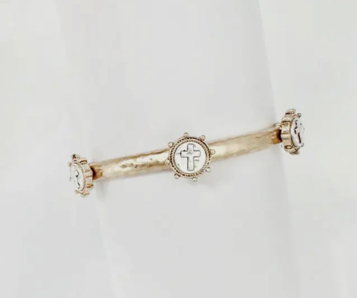 Gold Bracelet with Silver Cross Medallion