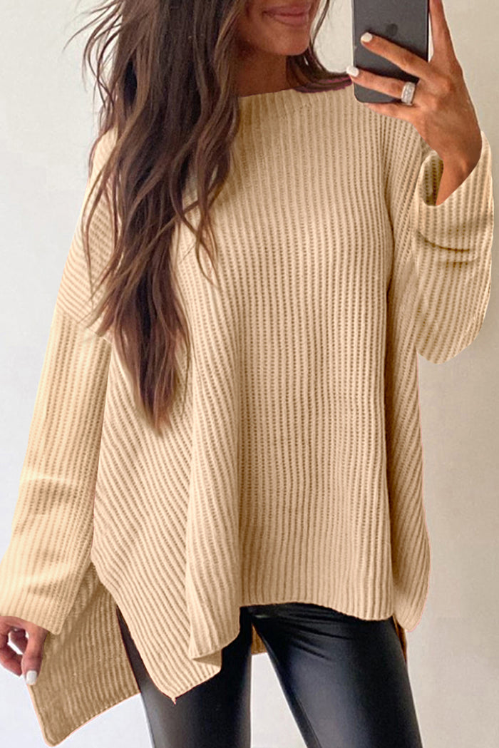 *WEBSITE EXCLUSIVE* Plain Side Slits Oversized Sweater