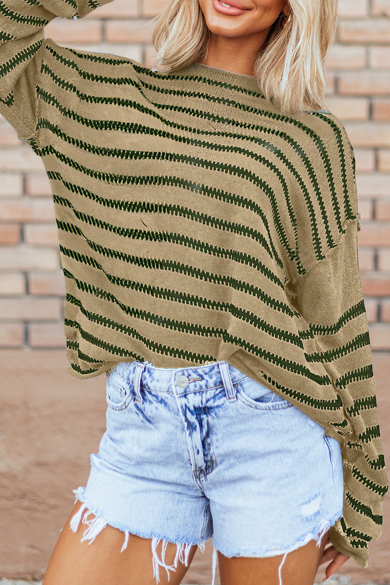 *WEBSITE EXCLUSIVE*  Aria Stripe Round Neck Drop Shoulder Sweater